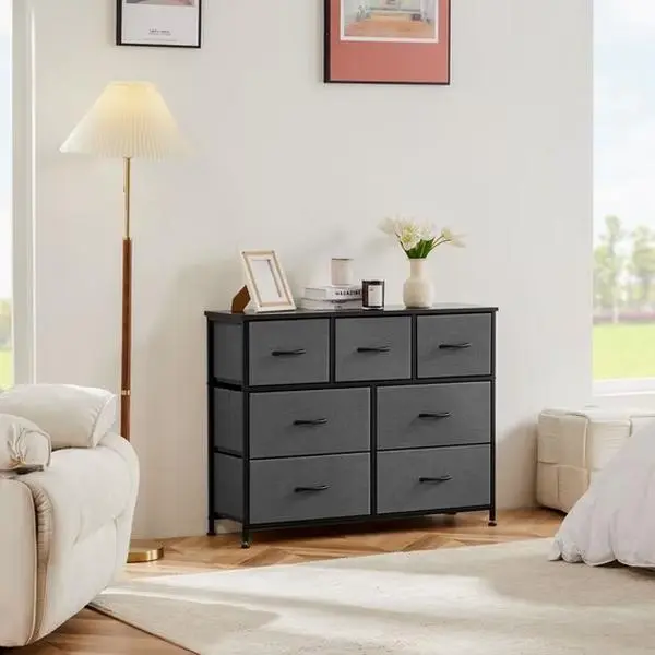 7-Drawer Fabric Frame Double Dresser - Multiple Drawers Storage Cabinet, TV Cabinet Sideboard, Organizer Furniture for Living Room, Office, Double Dressers