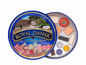 Royal Dansk Cookie Tin Creative Beauty Palette - 14 Cookie-Inspired Eyeshadows, Butter Cookie Scent, Custom Beauty Blender & Mini Brushes