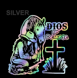 Cowgirl praying Dios por Delante Sticker Adhesive Vinyl Decal car Vaquera Orando