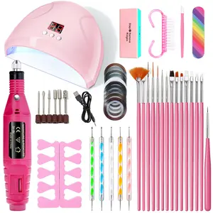 Nail Salon Set,Professional Nail Art Kit,Nail Design Kit,UV/LED Nail Lamp-3 Timer Settings With LCD Display,Gel Curing Machine, Electric Nail Drill,Nail art brushes ,Nail painting pen,Nail File Strips, Perfect For Home And Salon Manicure Tools Set
