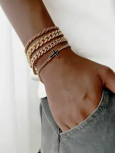 Men's Casual Fashion Bracelets Set, Cross Synthetic Zirconia Chain, Iron Material, All Seasons, Perfect Gift for Boyfriend Father