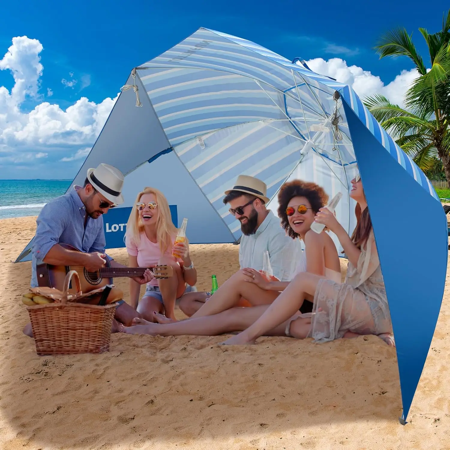 Beach Shelter Umbrella,Premiere UPF 50+ Umbrella Shelter with Patented Side Panels and Tilt Mechanism, Heavy-Duty Center Pole, Anchor for Sand and Grass(Gift)