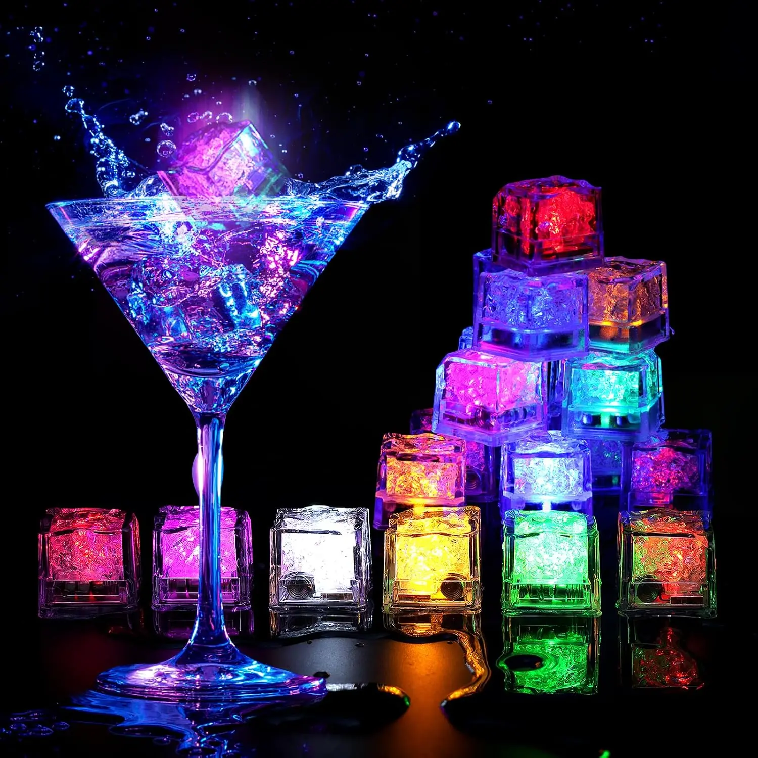 Waterproof Led Ice Cube, 12 Pack Multi Color Flashing Glow in The Dark LED Light Up Ice Cube for Bar Club Drinking Party Wine Wedding Decoration