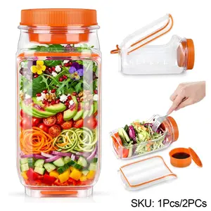 Two-Piece Salad Container Set with Side Open Lid, Vertical Transparent PP Material, Lightweight Microwave & Dishwasher Safe, BPA-Free, Storage Container