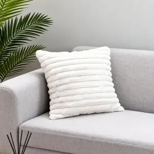 Valentine's Day Fashion Solid Color Faux Rabbit Fur Long Plush Striped Square Pillowcase, Soft Skin-Friendly Comfort, Multi-Scene Use