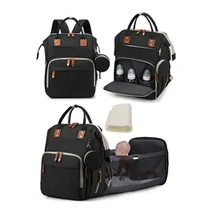 Multifunctional Baby Stroller Bag, Large Capacity Foldable Bed Mom Backpack, Oxford Fabric, Dry Wet Separation, Insulated, Adjustable Straps, Travel