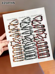 A collection of retro tortoiseshell hairpins, Hair clip, various styles such as heart-shaped, wavy-edged ones. The classic leopard print and tortoiseshell textures exude sophistication. They are versatile, perfect fo