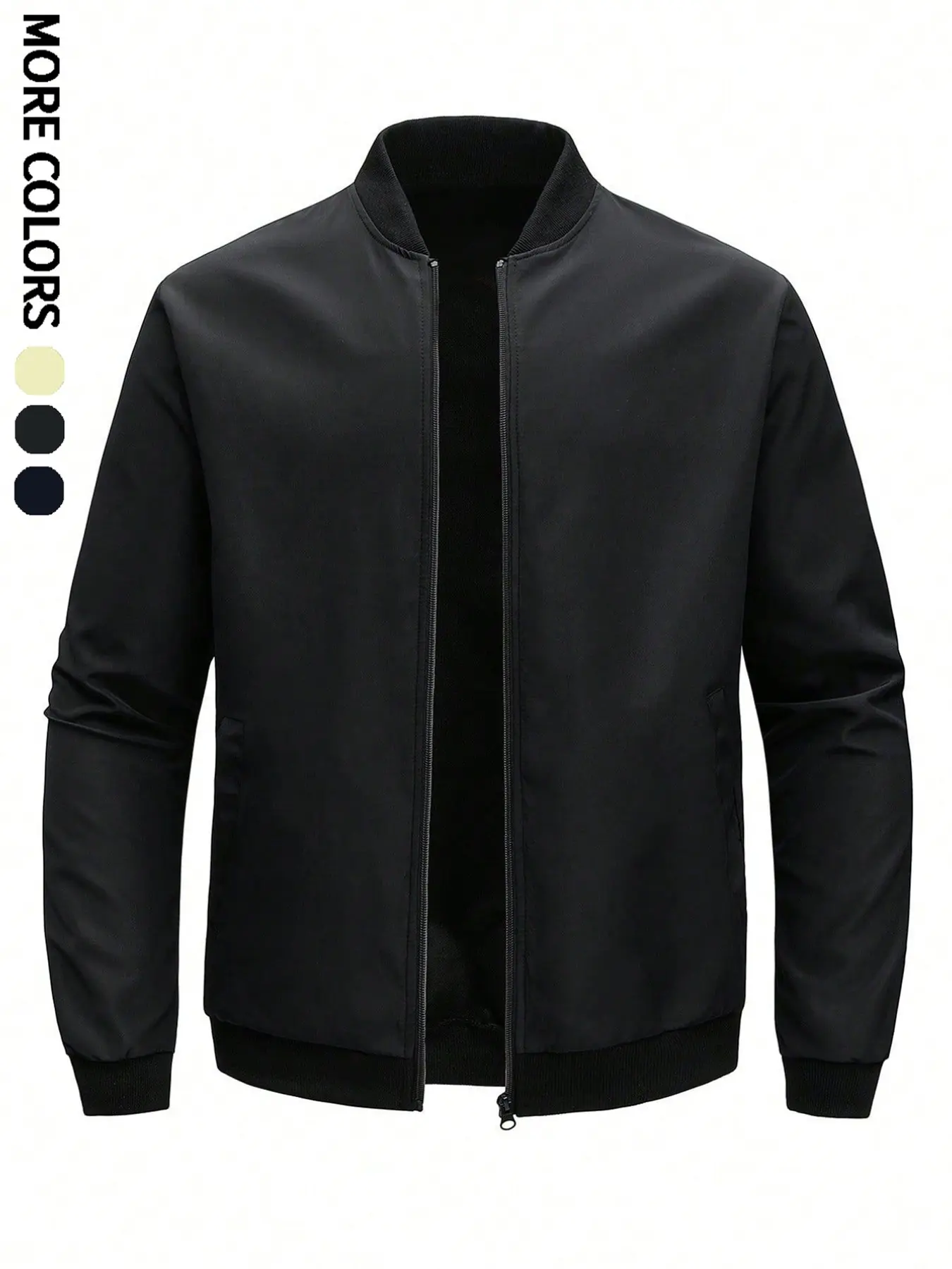 Men's Spring Autumn Thin Fitted Plain Long Sleeve Fashion Jacket, Breathable Baseball Collar Coat, Dual Pockets, Versatile Outerwear for Daily Wear