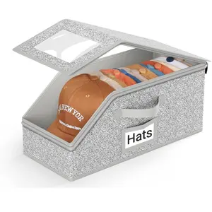 Stackable baseball cap storage box — holds up to 24 caps; large-capacity foldable storage box; dustproof, moisture-resistant, multifunctional storage box for bedroom toy and hat organization; Mother’s Day gift selection