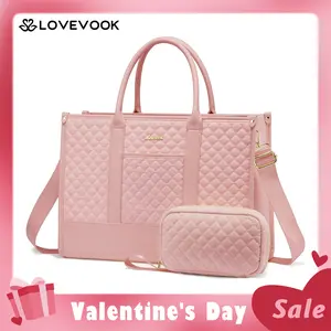 【Valentine's Day Gift】LOVEVOOK Laptop Canvas Bags for Women,15.6-17.3 inch Laptop Zipper Work Bags with Clutch Purse,Shoulder Bag with Adjustable Straps & 2 Cup Holders, Women Briefcase for Travel,Teacher,Doctor, Nurse,TikTokShopJumpstartSale