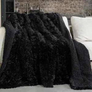 Faux  Blankets  Size 60x80 Inches, Soft Fuzzy  Blanket, Warm Thick Sherpa Long Hair Shag Reversible Lightweight Cozy Throw for Bedroom Sofa Couch, Black