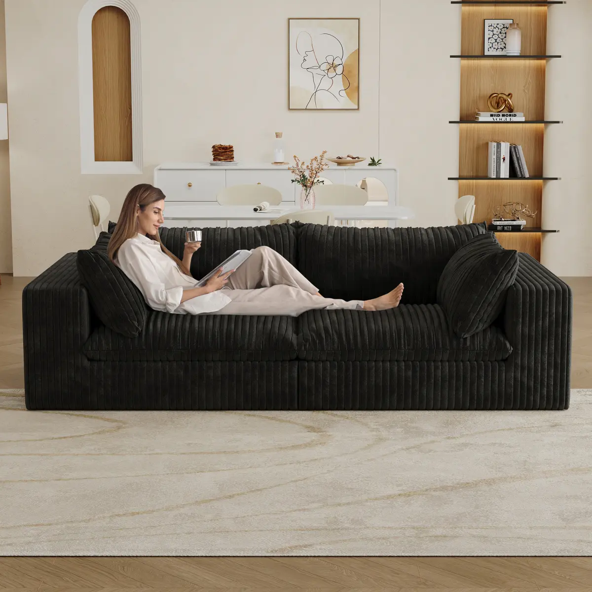 78.8" Loveseat Couch Corduroy Modular Sofa with Removable Cushion, Boneless Cloud Sectional Sofa, Compression Sofa in a Box, DIY Combination for Small Space, No Assembly Required (Blue) | Deep Seat, Fluffy, Breathable material
