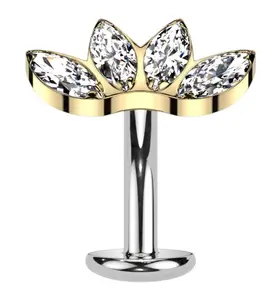 Gold PVD Contessa Clear CZ Titanium Threadless Floating Belly Button Ring (Convex Disk)