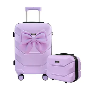 Upgraded 2-Piece Luggage Sets, Cute Aesthetic Bow Design Carry-On Suitcases (13in+20in) – No Check-In Needed, Built-In Cup Holder, Hooks, TSA Lock, Swivel Wheels, Anti-Burst Zipper, Phone Holder, Ideal New Year Gifts