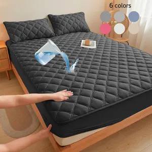 Waterproof Quilted Mattress Cover with Pillowcase, Soft Mattress Protector, 3 Counts/set Including Soft Comfortable Breathable 1 Count Mattress Cover & 2 Counts Pillowcase, Bedding Set for Bedroom, Guest Room, Apartment, School, Mattress Protector Pad