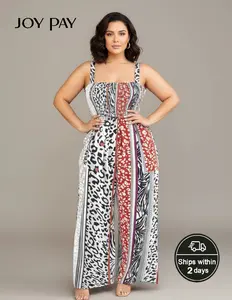 JOYPAY Women's Plus-Size Sleeveless Overalls - Chic Animal Print, Soft Breathable Elastic Fabric, Wide Leg Trousers, Patchwork Stripes, Fit Everyday Holiday Summer Style