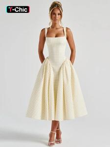 women's gingham print  square neck tank dress, chic fashion casual sleeveless a line dress for daily outdoor wear, ladies dress for summer