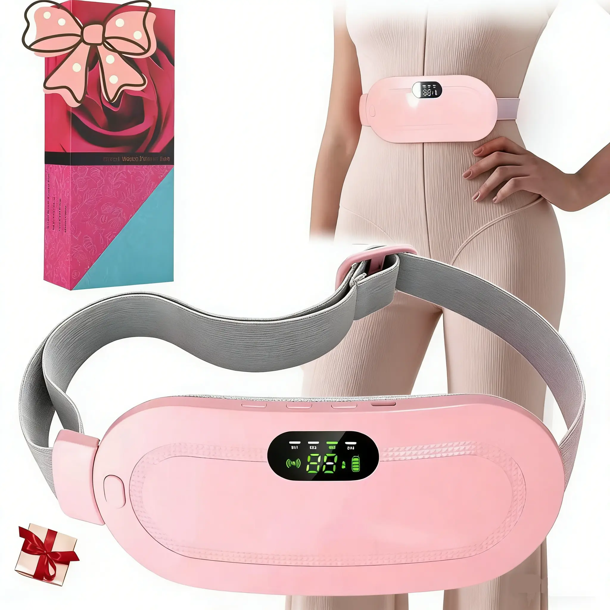Cordless USB Rechargeable Graphene Heating Pad Belt - Portable Electric Wearable with Massage, LED Display, 3 Temp Levels, Auto Off Safe, Travel-Friendly Home Use, Gift Wrap for Menstrual Pain Relief, Heating Pads for Cramps, Abs