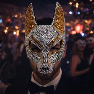 Wolf Head Animal Mask Fashion DIY Handmade Rhinestone Mask, Unique Party Theme Wolf Dog Mask for Men and Women, Unisex Costume Accessory, Mask for Photoshoot, Mask for Event, Twilight Masquerade Party Supplies