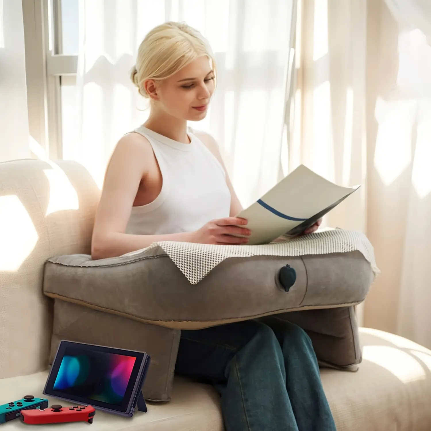 Adjustable Inflatable Reading Pillow: Portable and versatile, perfect for laptop use or as a comfortable pillow