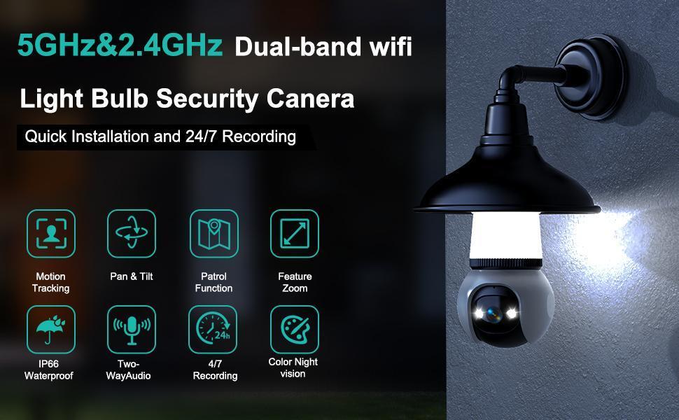 Hawkray 4MP Light Bulb Security Camera with Color Night Vision 5G & 2.4GHz Wireless Indoor Outdoor Motion Detection 360° Remote Viewing Real-Time Alerts Hawkray 4MP Light Bulb Security Camera with Color Night Vision 5G & 2.4GHz Wireless Indoor Outdoor Motion Detection 360° Remote Viewing Real-Time Alerts