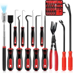 13 Pcs Precision Pick and Hook Tool Set with Clip Removal Plier Rivets Puller Fastener Remover Telescoping Magnetic Pickup Gasket Scraper for Electronics Maintenance Automotive Repair