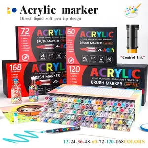 Acrylic Paint Markers Set, Soft Brush Tip Acrylic Paint Pens, Acrylic Painting Pen for Wood Rock Glass Canvas Stone Fabric Glass Metal Ceramic Canvas DIY Crafts Art Supplies,Back to School,Halloween,Christmas Gift, Wide Surface Compatibility