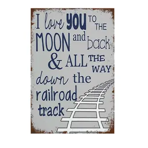I Love You To The Moon And Back Train Metal Tin Sign 8x12 Inch Aluminium Decor for Home & Garage Vintage Wall Décor for Train Lovers Multicolor-9010 Gift Decoration Farmhouse