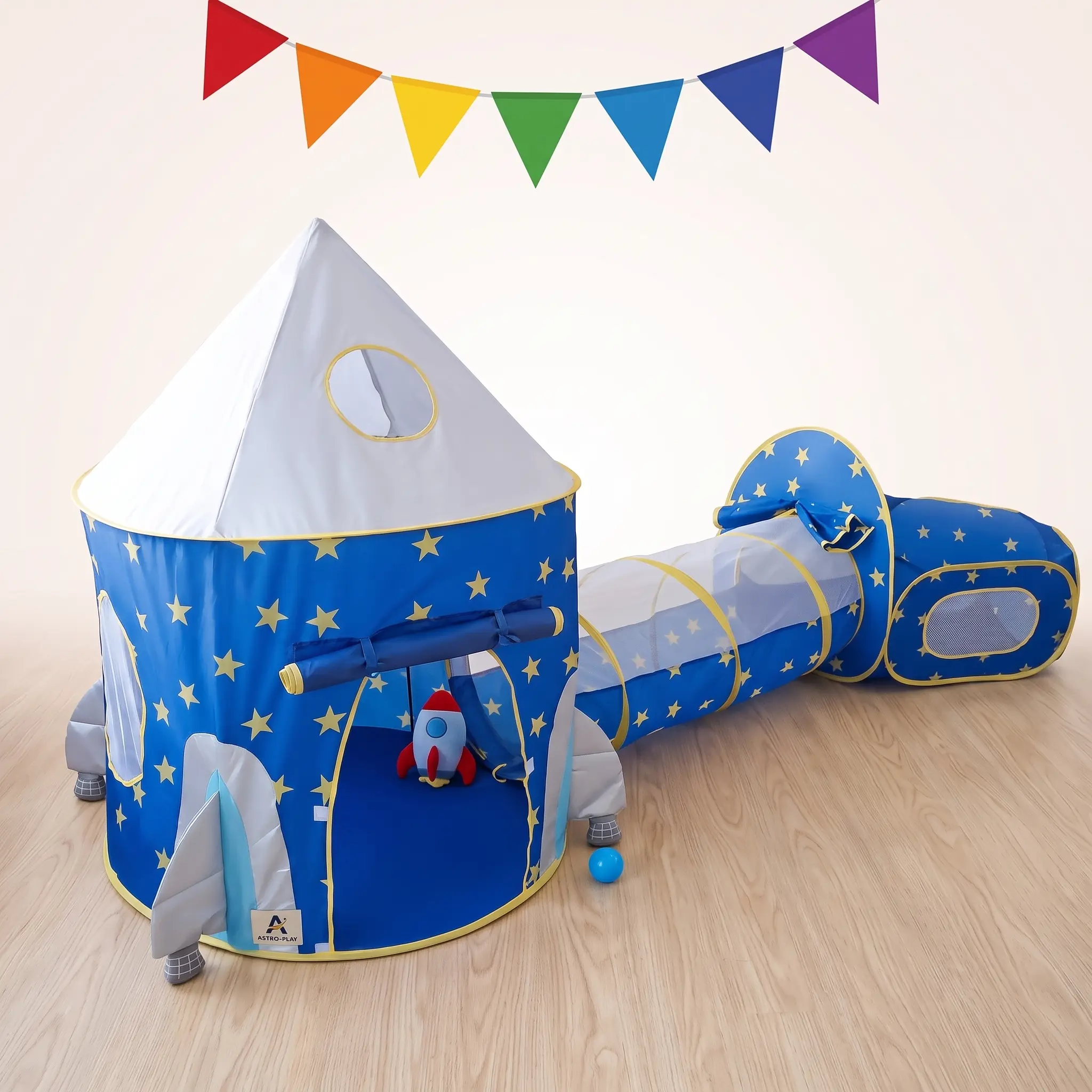 3PCS Pop Up Play Tent Set with Castle Tent, Play Tunnel & Hexagon Ball Pit, Foldable Indoor Outdoor Activity Tent, Portable Starry Theme Playhouse with Storage Bag