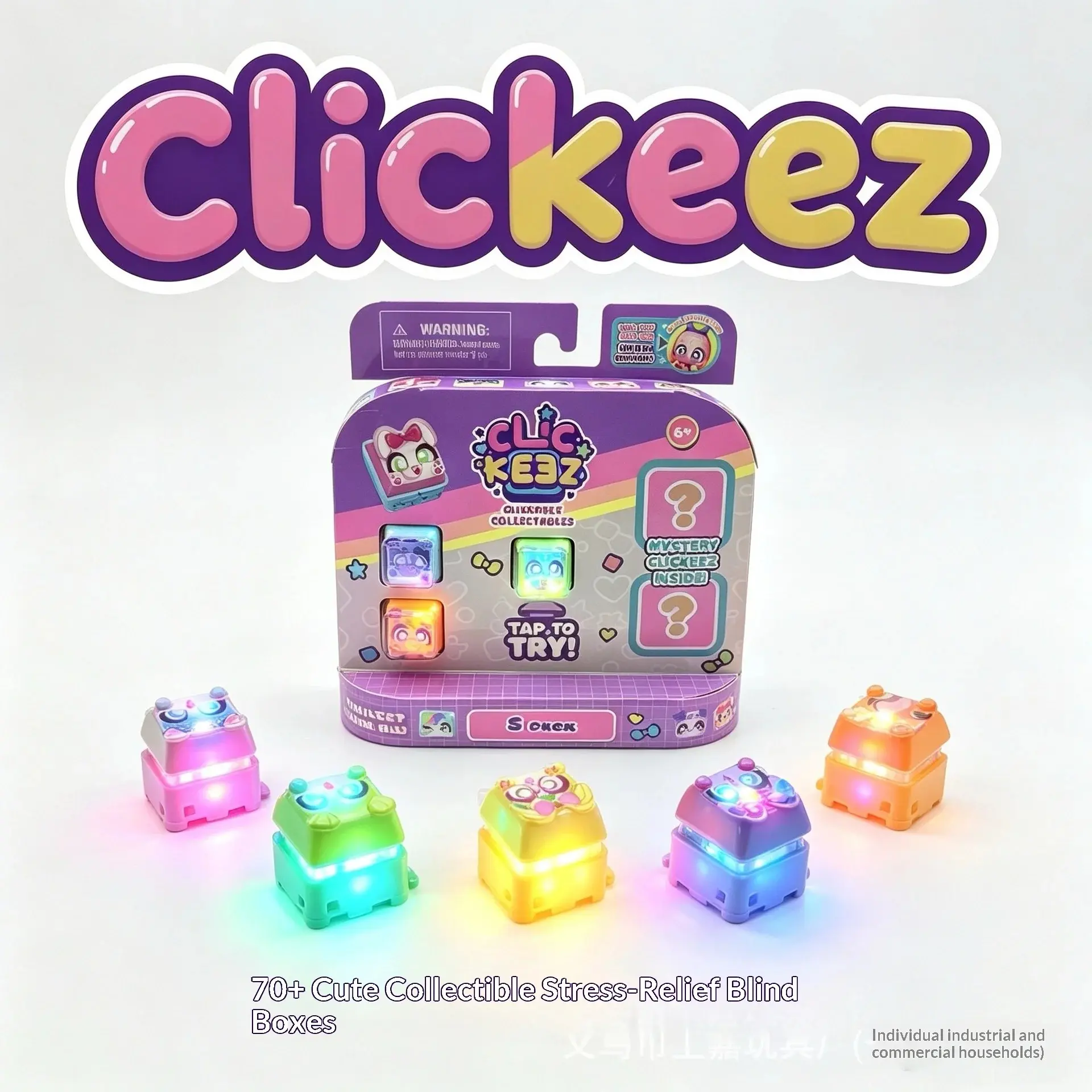 Clickeez Fidget Keycap Keychain Light Up LED Mechanical Keyboard Switch Stress Relief Toy Blind Box Collectible Backpack Charm