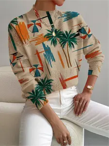 1 piece, Spring, Autumn, Winter, Small stand-up collar, Long sleeve, color-blocked, multi-color beach-style, Fitted women's knitted sweater, Knitwear, Holiday, casual, workwear