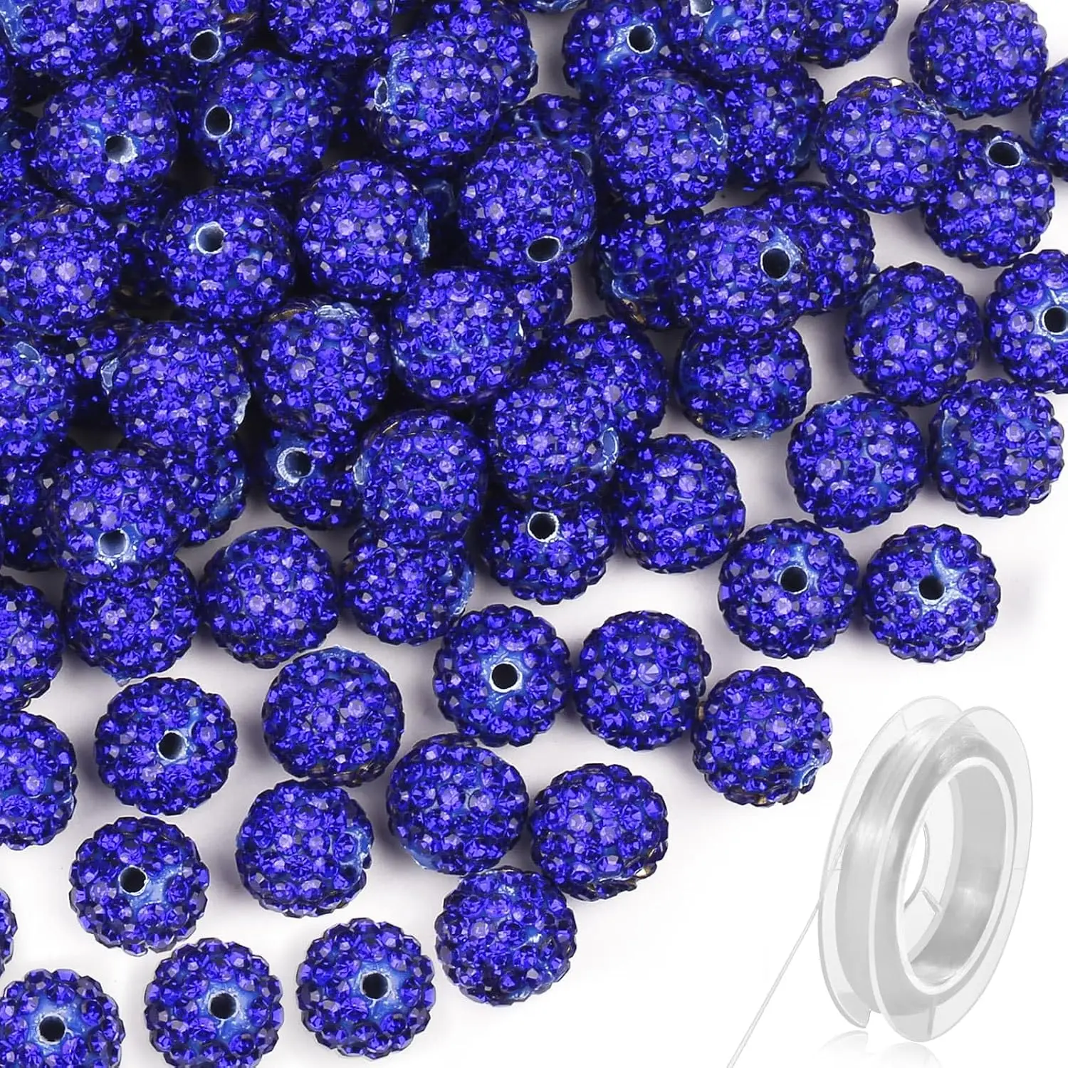 120 count Clay Rhinestone Beads 10mm for  Making, Bling Sparkle Rhinestone Beads with Elastic String for Bracelet Necklace Earring  Making (Blue)