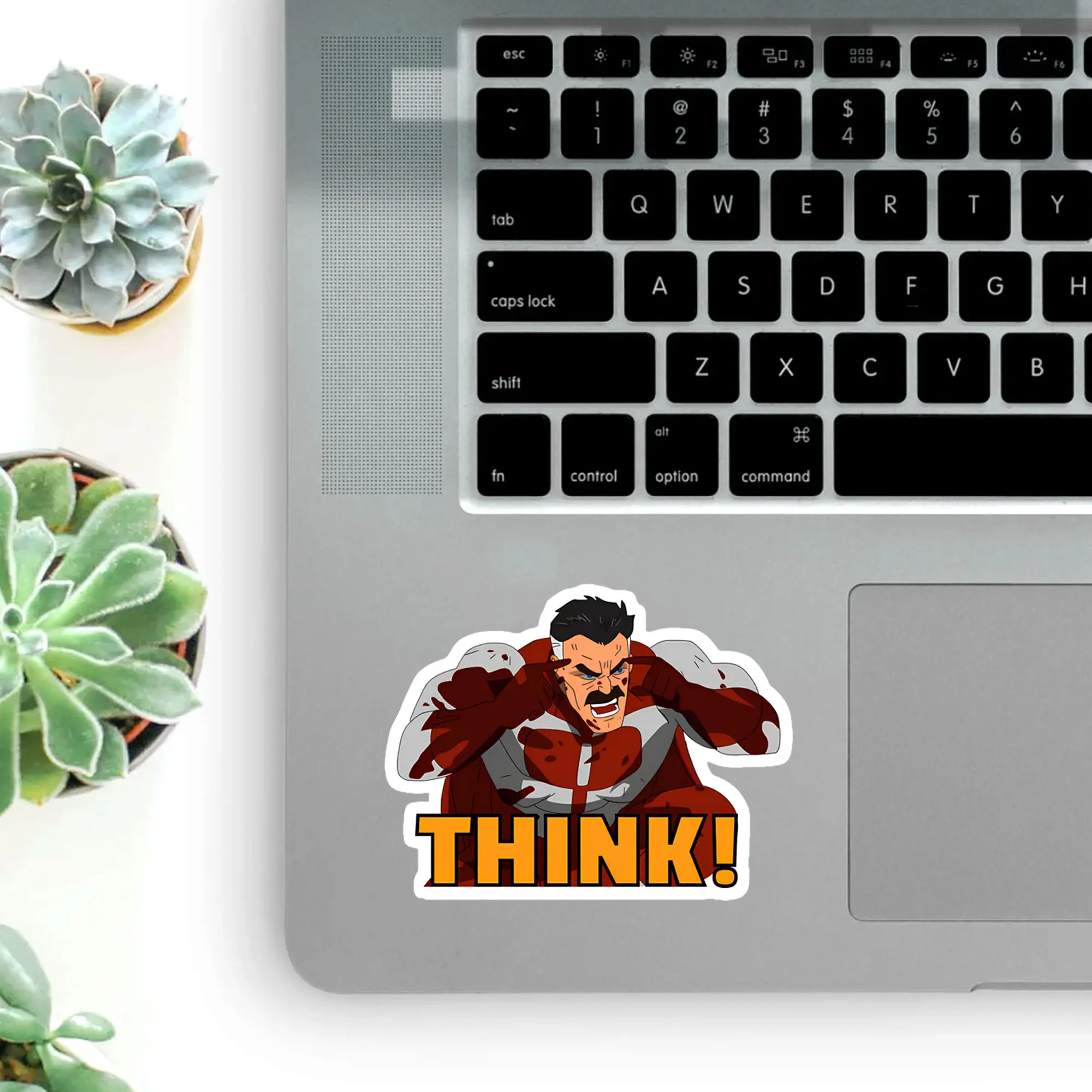 Omni-Man THINK Meme Funny Vinyl Sticker, Invincible Comic Style Superhero Sticker, Decor for Laptop Car Phone
