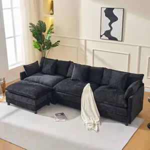108" L Shaped Modern Sofa Modular Sectional Cloud Couch with Ottoman, 4-Seat Chenille Deep Seat Sofa with Pillow for Living Room, Bedroom and Apartment Upholstered Luxurious