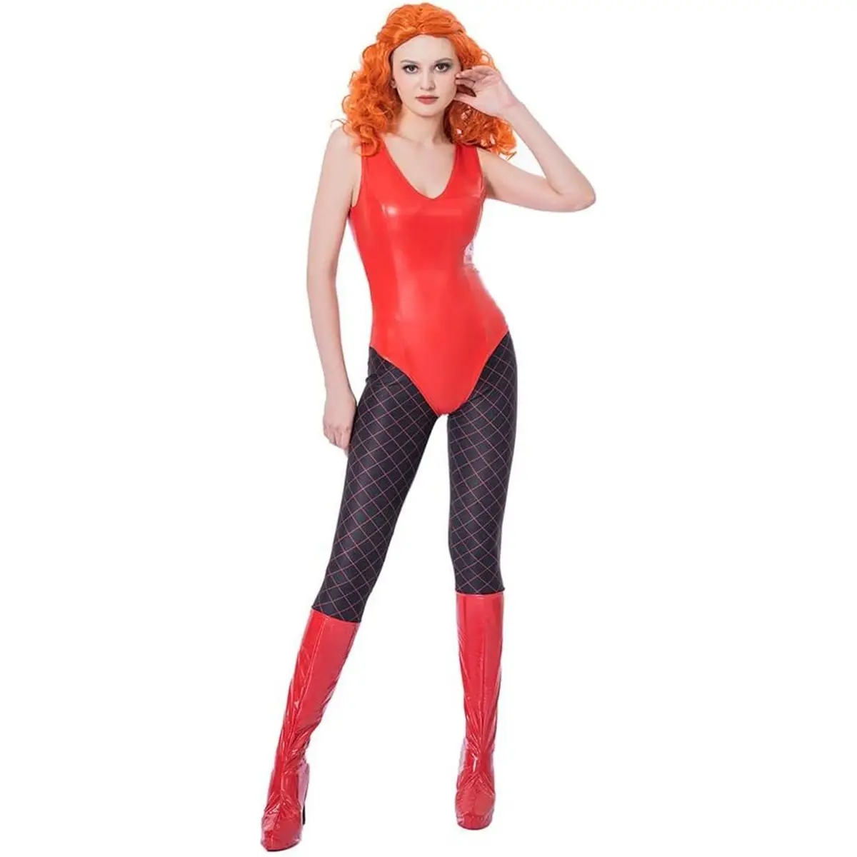 Women‘s Sedusa Costume Sexy Red Bodysuit Superhero Uniform for Adult Halloween