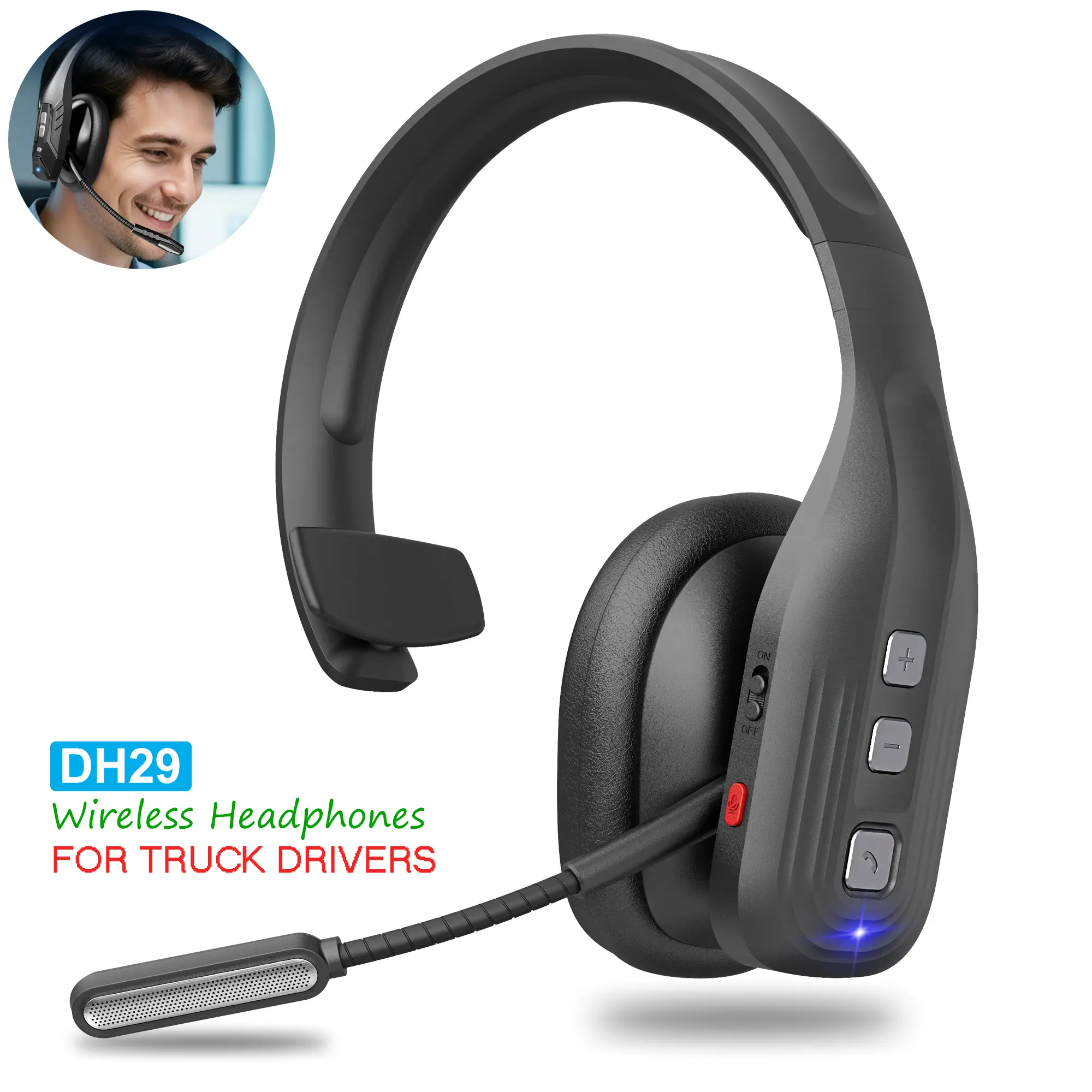 DH29 Wireless Trucker Bluetooth Headset with Noise-Canceling Mic for Clear Communication Comfortable Fit Foldable HiFi Wireless Headphones with Volume Control & Electronic Earbud for Professional Settings Audio bluetooth para camionero Noise Cancelling He