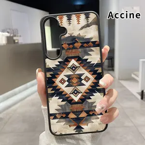 Magnetic Phone Case Compatible with Samsung Galaxy S24 Plus S25 S23 FE S22 Ultra S22+ Tribal Geometric Tapestry Pattern Transparent Acrylic Four Corner Shock-absorbing Airbag Hard Cover for Boy