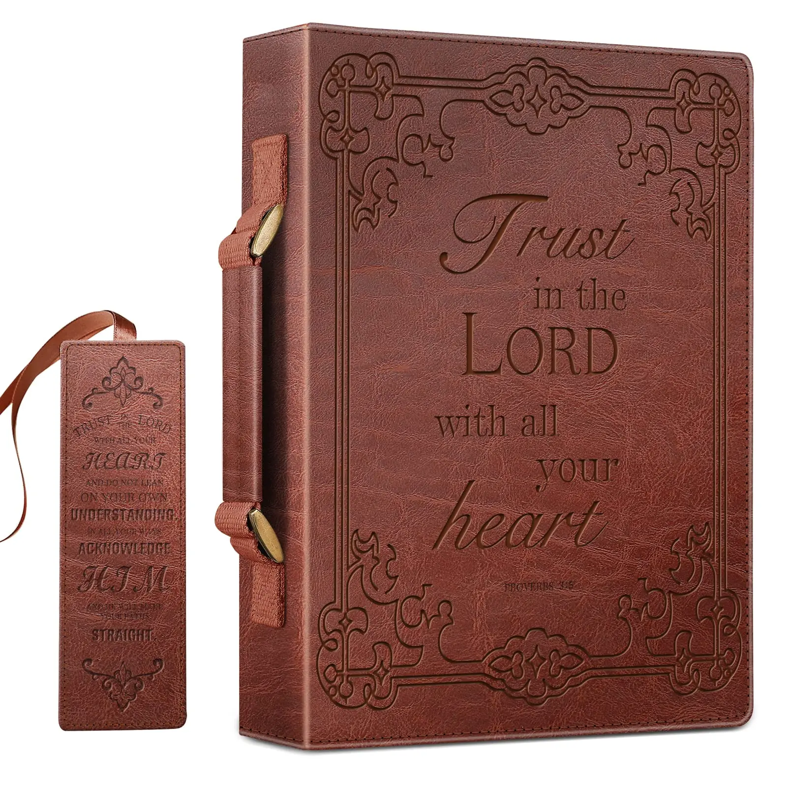 FINPAC Vegan Leather Bible Cover for Women, Sturdy Carrying Case with Handle and Bookmark, Religious Gift for Church, Fits Books up to 13", Fits Up To 13", 13" Book Max Size