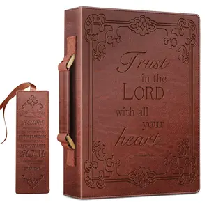 FINPAC Vegan Leather Bible Cover with A Bookmark - Handled Carrying Bag for Church Book - Gift for Men and Women