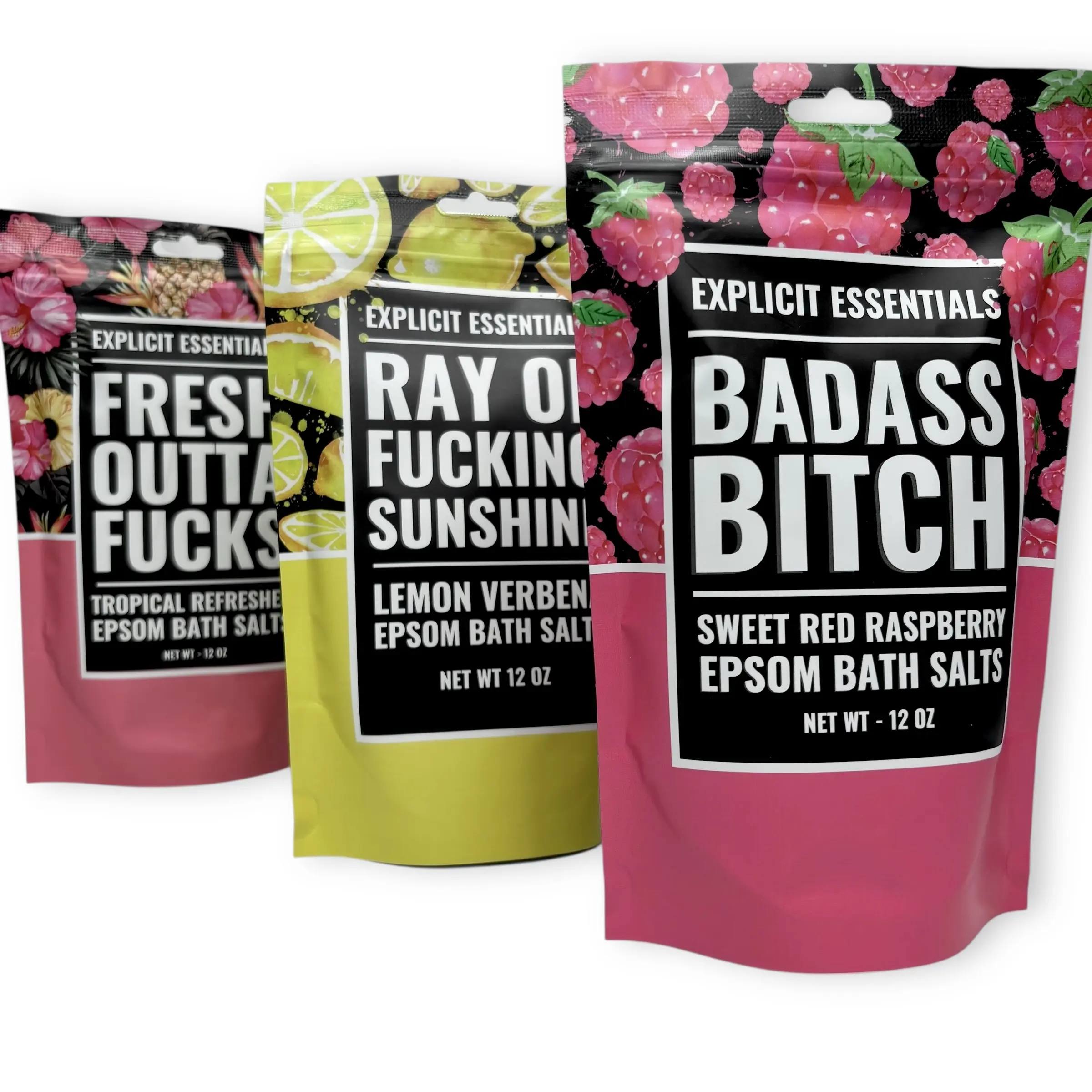 Bath Salt Gift Set for Women – 3-Pack Self Care Soak – 12oz Aromatherapy Bags Lemon Raspberry Scented Cleansing Body Care Body Wash