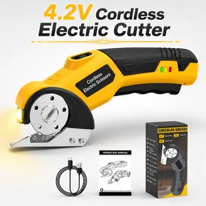4.2V Cordless Electric Scissors Rechargeable Rotary Cutter, Portable Electric Cutting Tool with LED Light for Cardboard, Fabric, Leather, Carpet, Plastic Sheet, Crafts, Sewing, DIY Projects, Home Repair, Packaging, Office and Workshop Cutting
