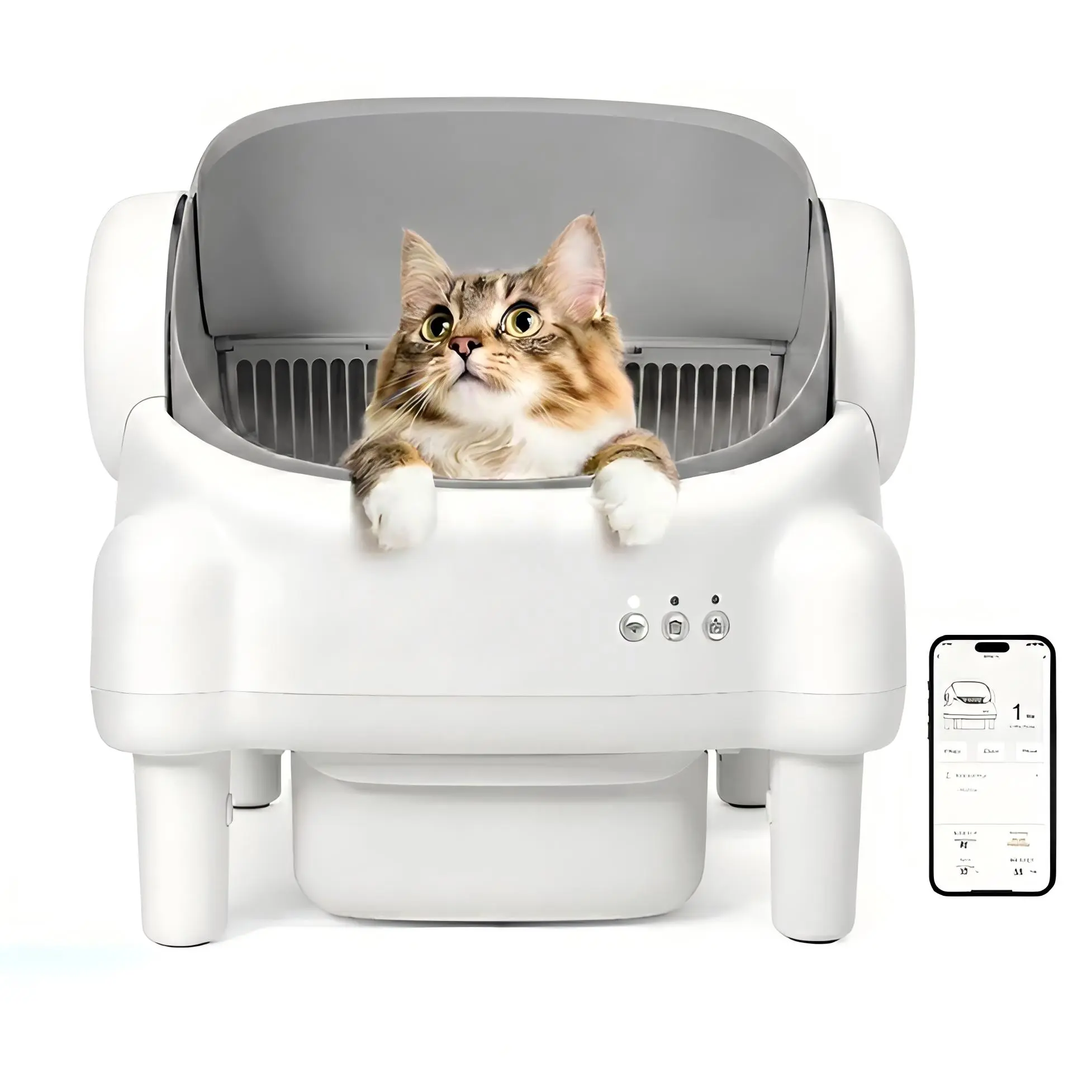 TAYACICY Open Top Automatic Litter Box - Self-Cleaning, App-Controlled (2.4G WiFi Only) for Multiple Cats with Safety Sensors, Odor Control, 2 Liner Rolls, Large Waste Bin, Cream White,back to school