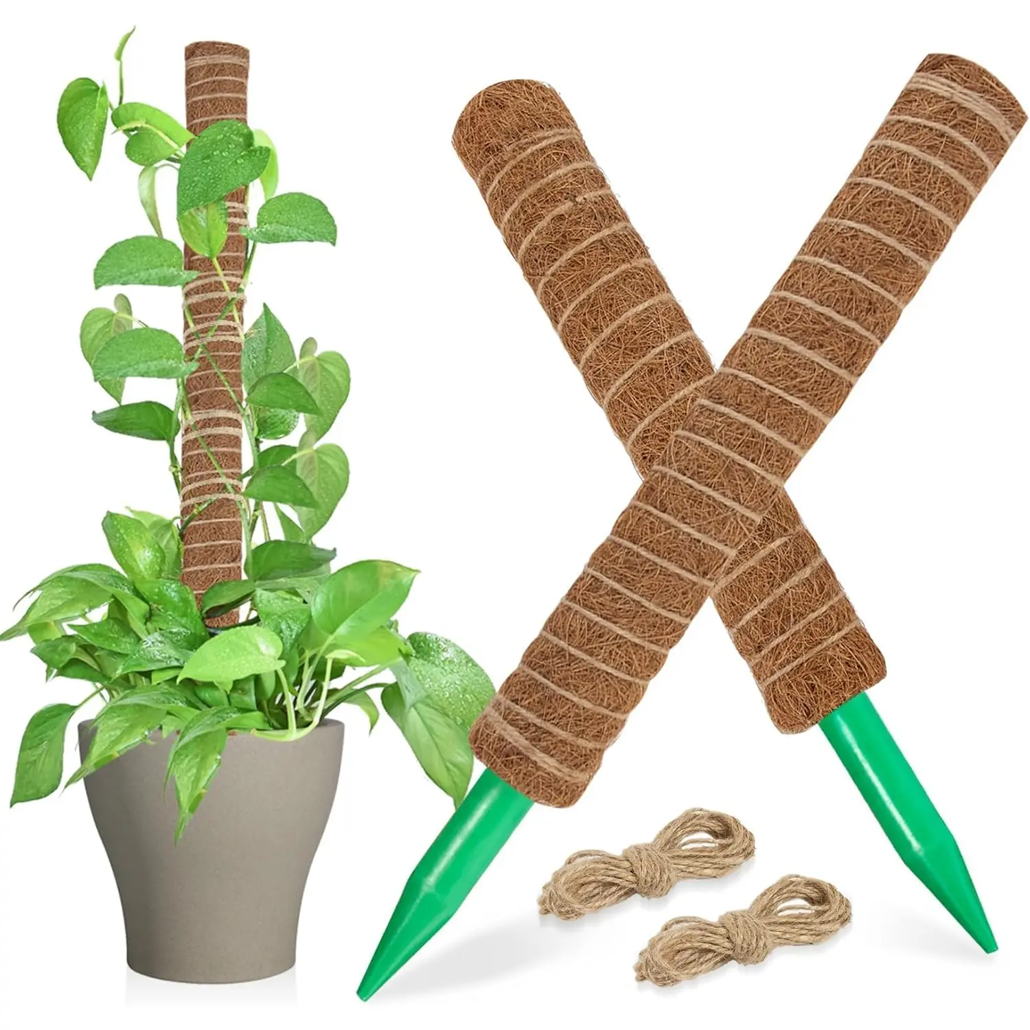 Moss Totem Pole - Moss Pole for Plants Monstera 2 Pcs 15.7 Inch Coco Coir Pole for Climbing Indoor Potted Plants Training Grow Upwards with Jute String Moss Stick for Plant Support Extension No Brand, Indoor Use