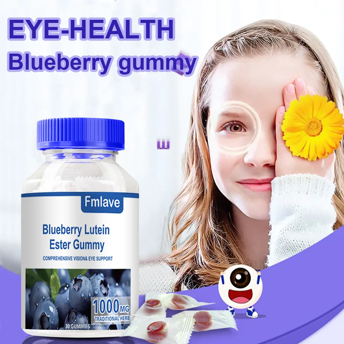 CLEARANCE | Fmlave Eye Health Lutein Gummies | with 333% DV Lutein Supports Clear Vision for Kids & Adults Eases Daily Eye Strain Protects Against Blue Light Damage Blueberry Flavor Individually Wrapped Perfect for Night Owls Students & Office Workers