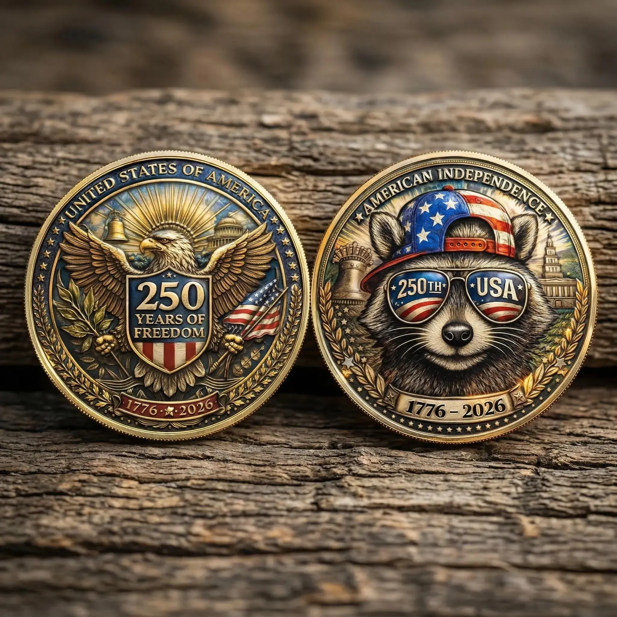 USA 1776-2026 Patriotic Raccoon Challenge Coin, 250th Anniversary Raccoon Coin, Funny American Independence Gift, Eagle 250 Years Freedom Gift for Him