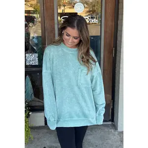 Zenana-French Terry Acid Wash Pocket Pullover