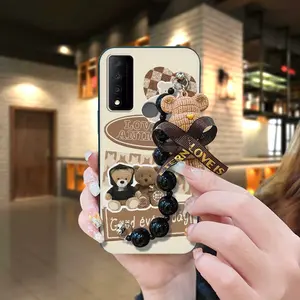 Waterproof Black pearl pendant Phone Case For TCL 30V 5G/T781S protective case silicone Skin-friendly feel Cartoon Back Cover Dirt-resistant Anti-knock Bear bracelet