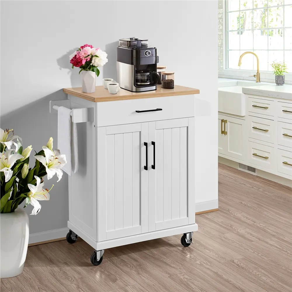 Yaheetech Kitchen Island Cart with Spice Rack Storage Rolling Kitchen Cart with Towel Rack & Drawer for Dining Room/Kitchen/Living Room