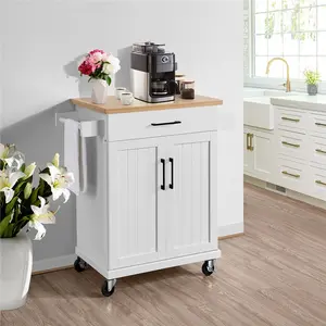 Yaheetech Kitchen Island Cart with Spice Rack Storage Rolling Kitchen Cart with Towel Rack & Drawer for Dining Room/Kitchen/Living Room