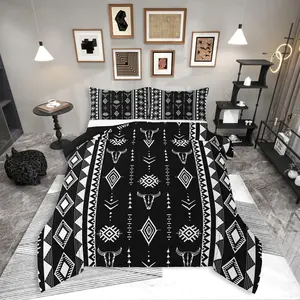 Bohemian Aztec Comforter Set,Western Bull Skull Bedding Set for Girls Boys Women Men Bedroom,Geometric Farmhouse Down Comforter
